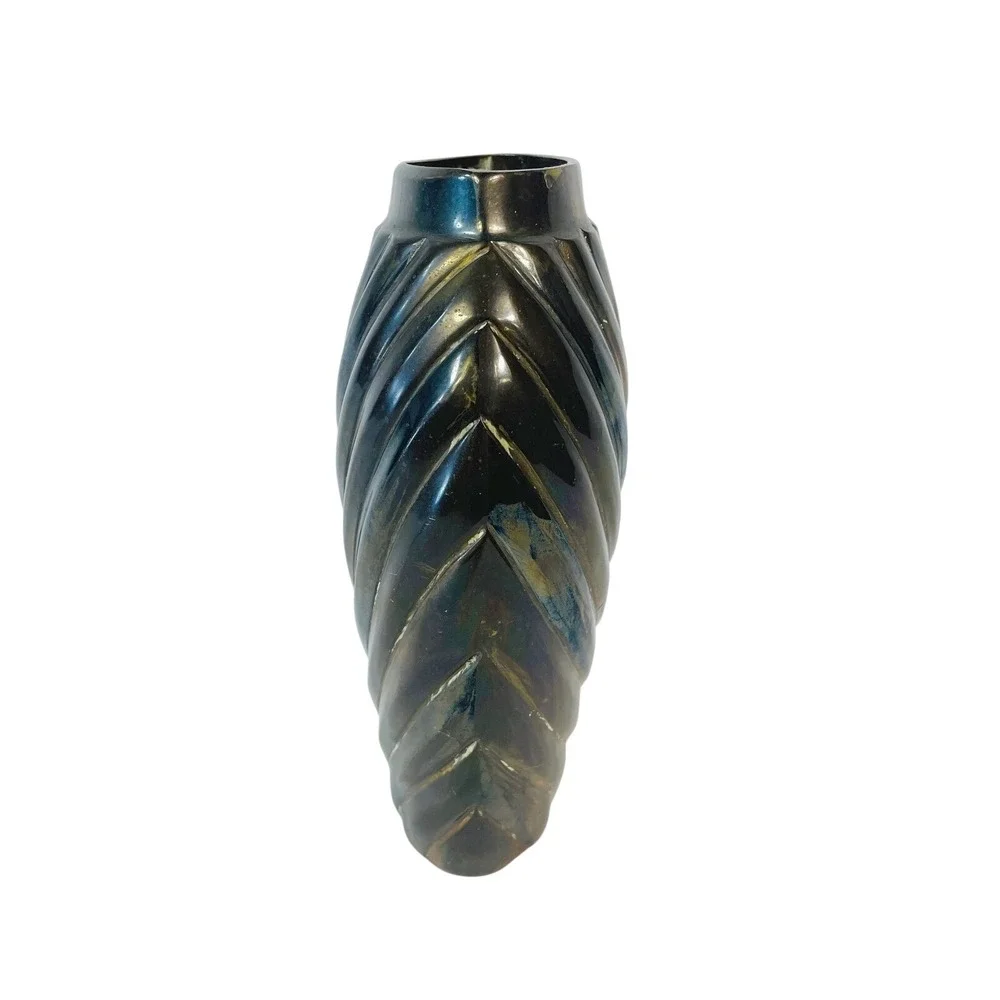 Vtg Wildwood Imports Brass Spiral Ribbed Vase Iridescent Patina Mid Century Boho